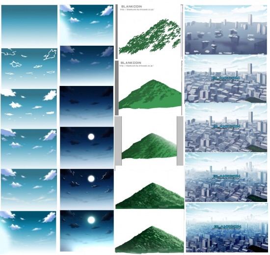 Izumoji Zensuke, cielo, montañas y ciudades con el Photoshop
